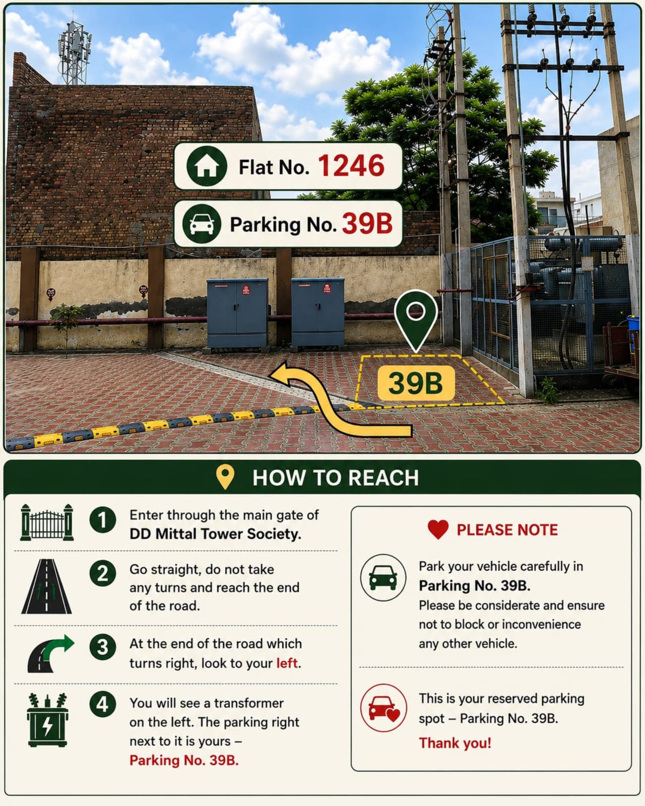 Parking directions for Residence 46, space 39B
